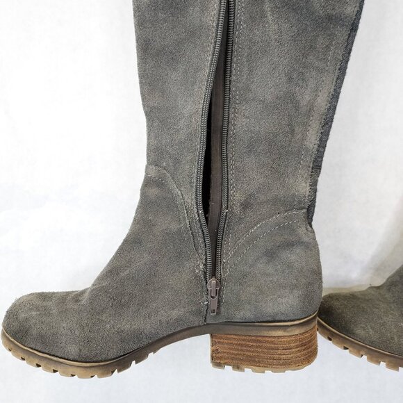 Lucky Brand Heeled Boot Women 10 Harleen Over the Knee Grey Suede Riding Stretch - Picture 6 of 16